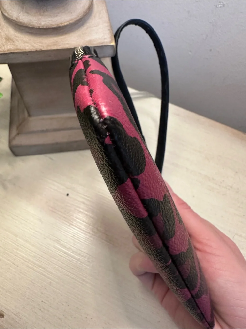 Coach Ocelot Leopard Print Pink and Black Corner Zip Wristlet - Picture 6 of 9